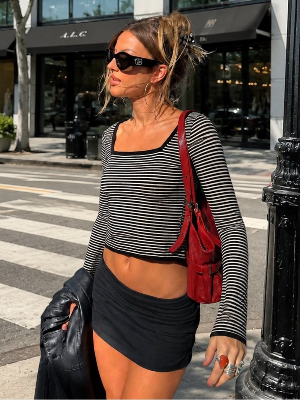 Art Class Black & White Striped Knit Crop Top